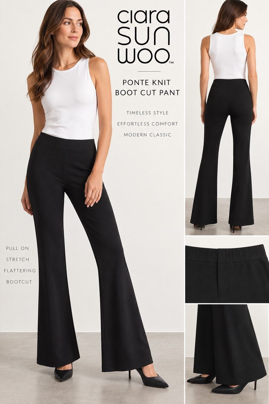90s Minimalist Workwear Clara Sunwoo Ponte Bootcut Flare Pull On Pants Black M